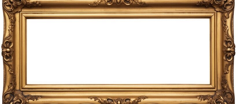 A luxurious gold frame, suitable for paintings, mirrors, or photos, contrasts against a pristine white background. The frame exudes sophistication and adds a touch of opulence to its surroundings.