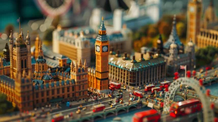 Cercles muraux Tower Bridge Iconic London landmarks presented in a vibrant miniature city model.