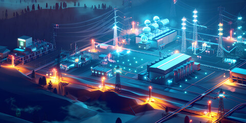 Nocturnal Horizons: Futuristic Nighttime Panorama from Above"