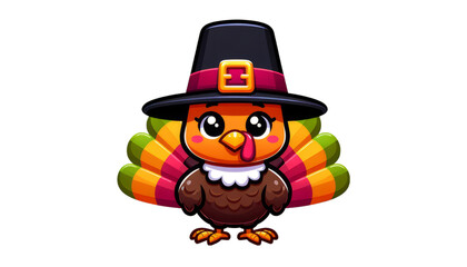 Vector illustration of a cartoon turkey dressed for Thanksgiving celebrations