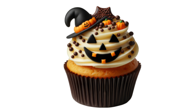 Vector graphic of a Halloween themed cupcake perfect for party invitations and menu designs