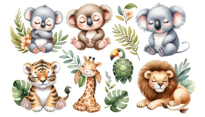 Vector set of cute jungle animals perfect for children's educational materials and decor