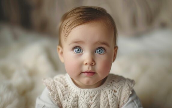 a baby girl with blue eyes and expressive newborn
