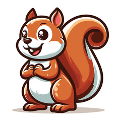 Cute squirrel cartoon mascot character vector illustration, smiling adorable squirrel chipmunk design template isolated on white background - obrazy, fototapety, plakaty