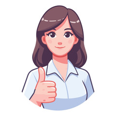 Woman giving thumbs up vector illustration, happy girl showing OK gesture, approval sign, positive emotion, work done sign design template isolated on white background