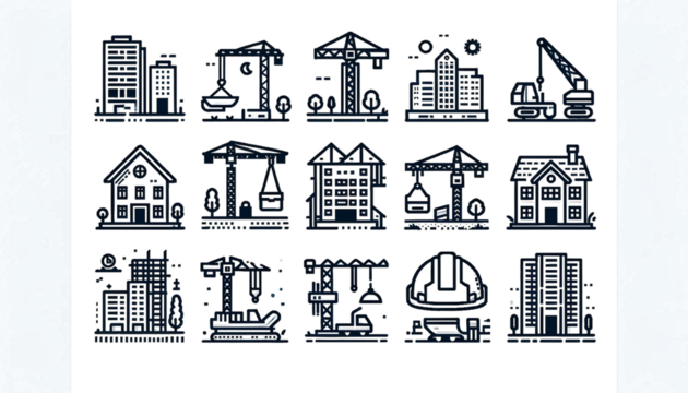 Set of construction line icons suitable for infographics and industrial design themes
