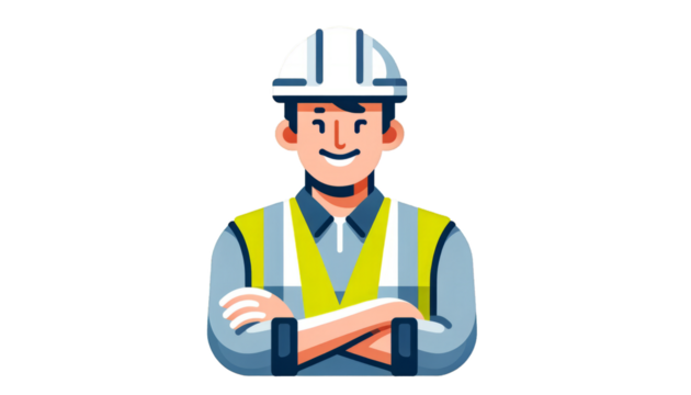 Vector illustration of a smiling construction worker character for safety and labor-related designs - Powered by Adobe