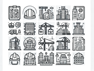 Collection of architectural blueprint icons perfect for construction and engineering design works