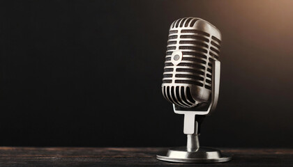 vintage microphone on the table over black background with copy space