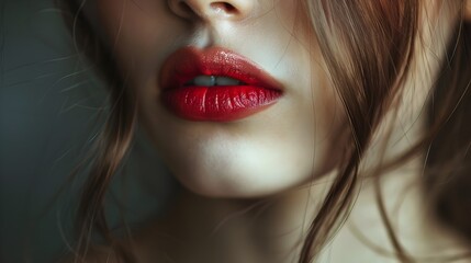 Close-up of a Womans Red Lips in a Photorealistic Art Style