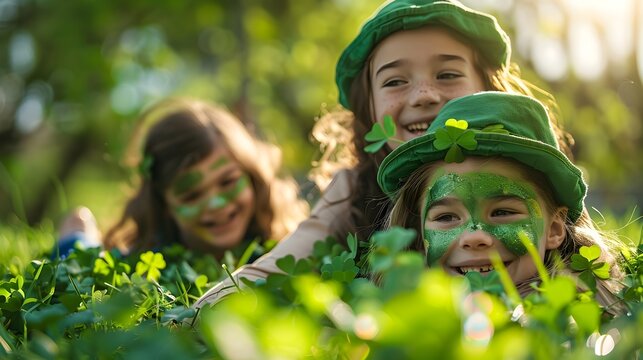Children Playing on St Patricks Day in a Green Field