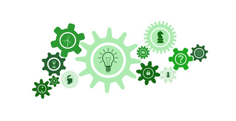 Go green strategy concept cogwheels set vector design with business concept icons. Gears set graphic to use for technology, business, teamwork, mechanics and engineering projects.
