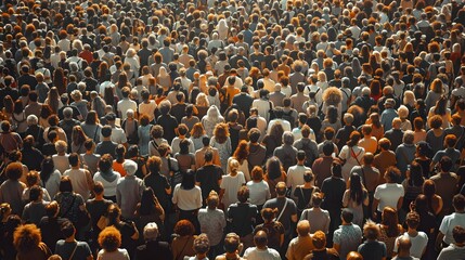 Large Crowd of People Gathered Together in Dark Brown and Orange Style