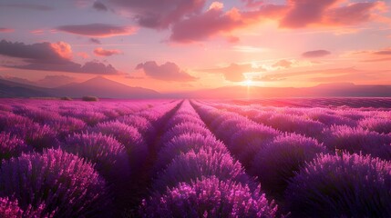 Lavender Field at Sunset with Ocean View