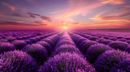 Lavender Field at Sunset in French Countryside
