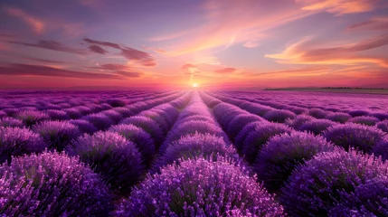 Poster de jardin Paris Lavender Field at Sunset in French Countryside