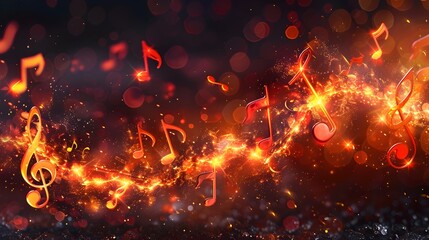 Music Notes Set on Fire with Radiant Clusters - obrazy, fototapety, plakaty