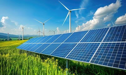 Solar energy panel photovoltaic cell and wind turbine farm power generator