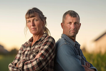 Portrait of a farming couple at sunset