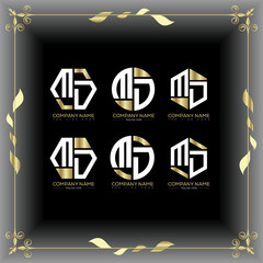 MD letter luxury logo set design.MD monogram polygonal and circle shape vector. MD luxury design.
