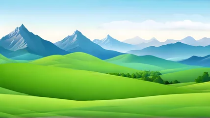 Foto op Canvas Abstract green landscape wallpaper background illustration design with hills and mountains © Hanna Ohnivenko