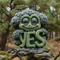 Yes broccoli! Brocculi figure says YES. A nice broccoli figure says YES to you. The friendly brokkuli statue invites you savour succulent plants in the rain. Vegan munchies. Always say yes vegetables