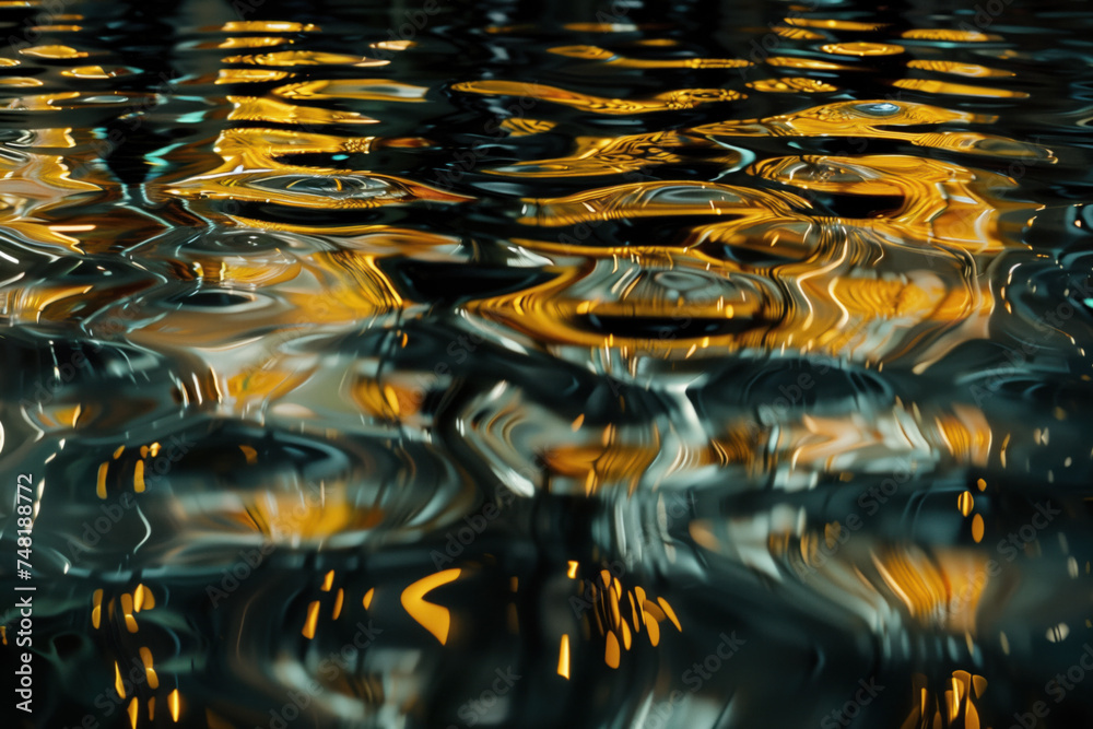 Poster Abstract background with reflections and caustics. Black and gold. Futuristic background image. Created with Generative AI technology.