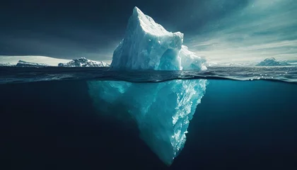 Foto op Canvas  Iceberg floating on dark sea, large part visible underwater, smaller tip above surface © Marko