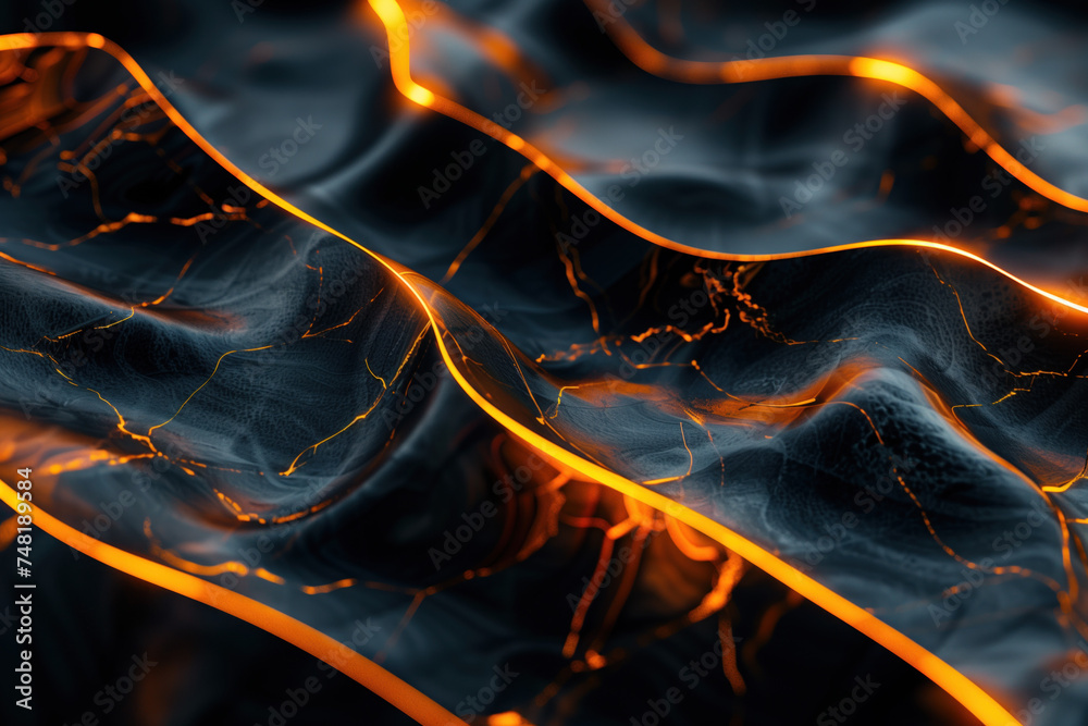 Poster Abstract background with reflections and caustics. Black and gold. Futuristic background image. Created with Generative AI technology.