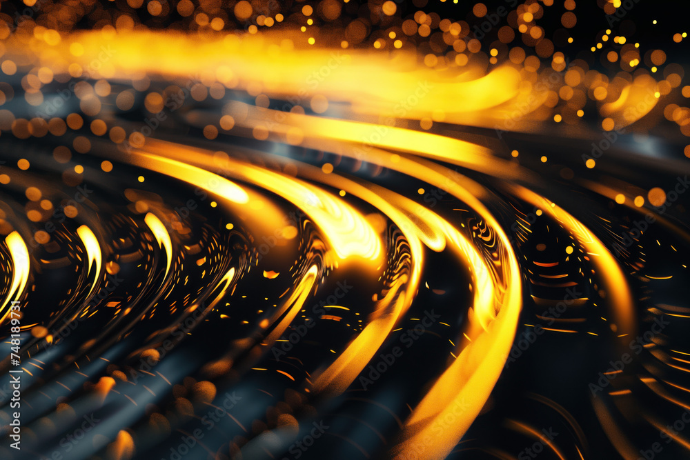 Poster abstract background with reflections and caustics. black and gold. futuristic background image. crea