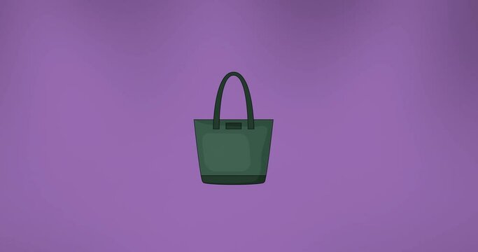 Animation of green handbag over purple background