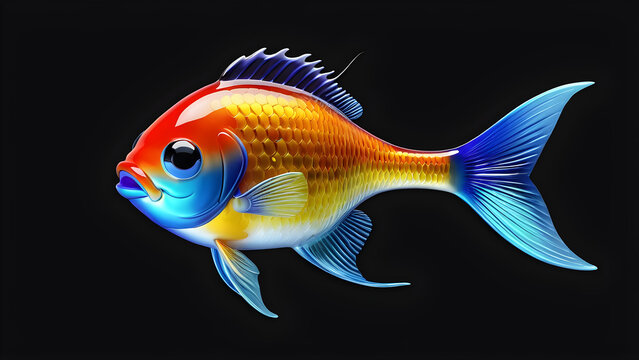 color fish cartoon. Pet fish emoji on a black background. fish illustration. fish cartoon funny face. fish isolated