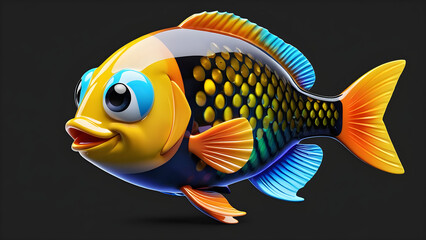 color fish cartoon. Pet fish emoji on a black background. fish illustration. fish cartoon funny face. fish isolated