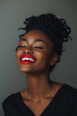 emotional portrait of happy black woman. ai generated