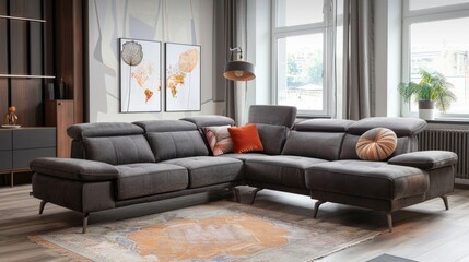 Cozy Corner Sofa for Relaxation - obrazy, fototapety, plakaty