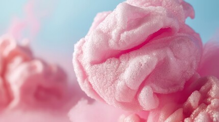 Pastel Cotton Candy Close-Up: Sugary Sweet Texture and Vibrant Hues in Soft Background