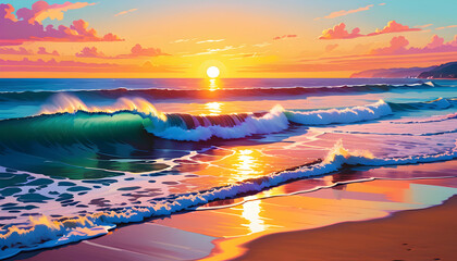 sea beach sunrise illustration