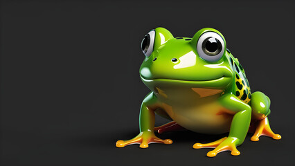 Obraz premium a pet frog emoji on black background. green a tree frog. cartoon frog illustration