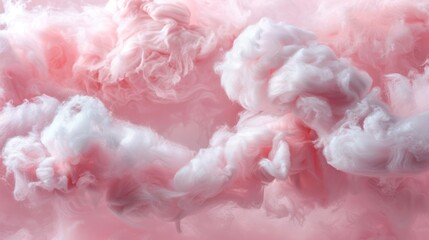 Pastel Pink Cotton Candy Fluffy Cloud Swirl - Delicate Sweet Treat Dessert Background - obrazy, fototapety, plakaty