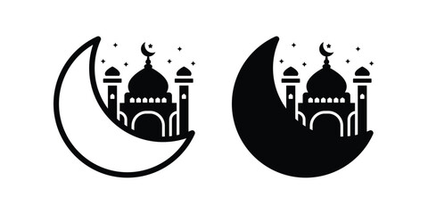 Moon with mosque icon. Ramadan sign for mobile concept and web design. vector illustration