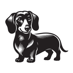 Vintage Retro Styled Vector Dachshund Silhouette Black and White - illustration