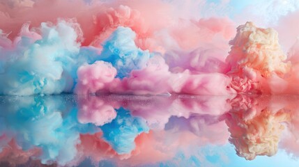 Fototapeta premium Cotton Candy Dream: Pastel colors mirrored in sugary delight on reflective surface