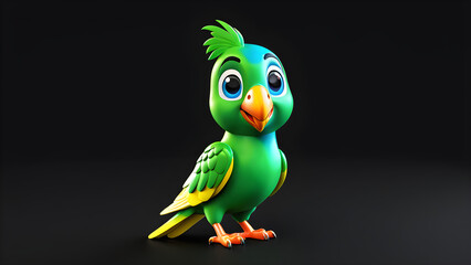 a pet parrot emoji on black background. funny parrot cartoon. cute parrot illustration