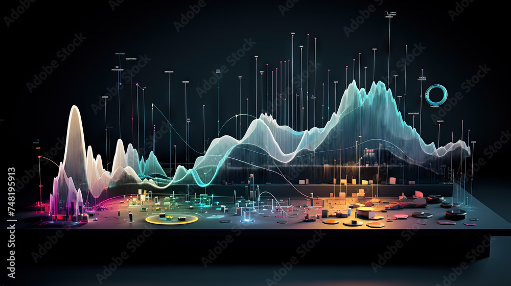 Poster colorful graph and chart with mountain shaped bars.