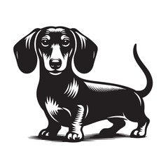 Vintage Retro Styled Vector Dachshund Silhouette Black and White - illustration