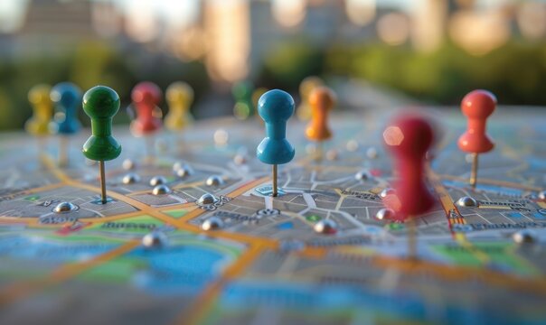 A colorful pins on a map