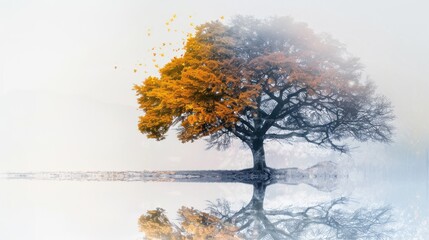 Cycle of Change: Double Exposure Tree Transformation Through the Seasons