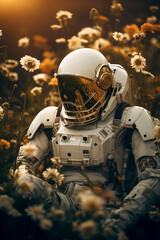 Astronaut Amidst Wildflowers, Earthly Contemplation created with Generative AI technology