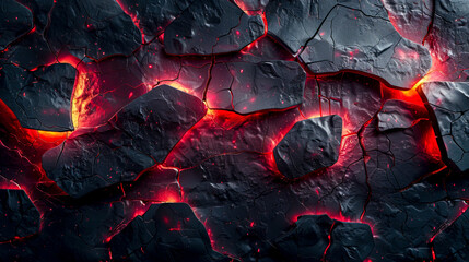 Volcanic Eruption Texture, Lava Cracks on Dark Surface created with Generative AI technology - obrazy, fototapety, plakaty