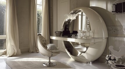 Elegant Glass Vanity Table with Mirror